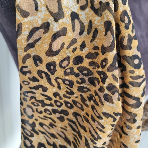 Ladies Sheer Scarf Leopard Cheetah Print Brown Beige Tan - 20" x 60" - Picture 2 of 7